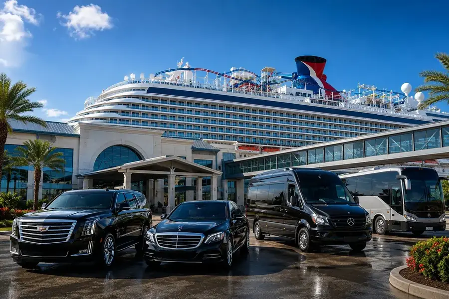 Galveston cruise port transportation with luxury vehicle and cruise terminal
